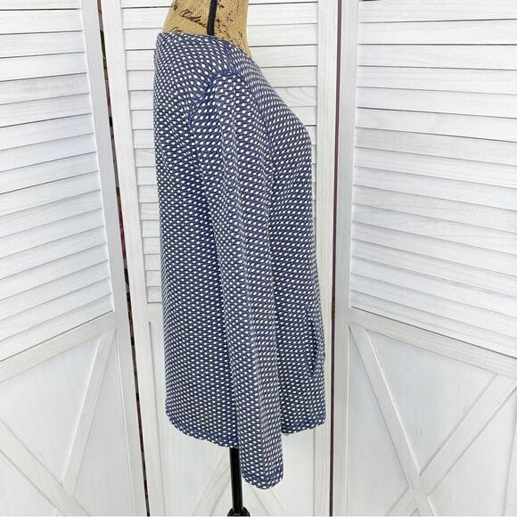 Talbots Polkadot Knit Kangaroo Pocket Pullover Top Blue White Small - Picture 3 of 13